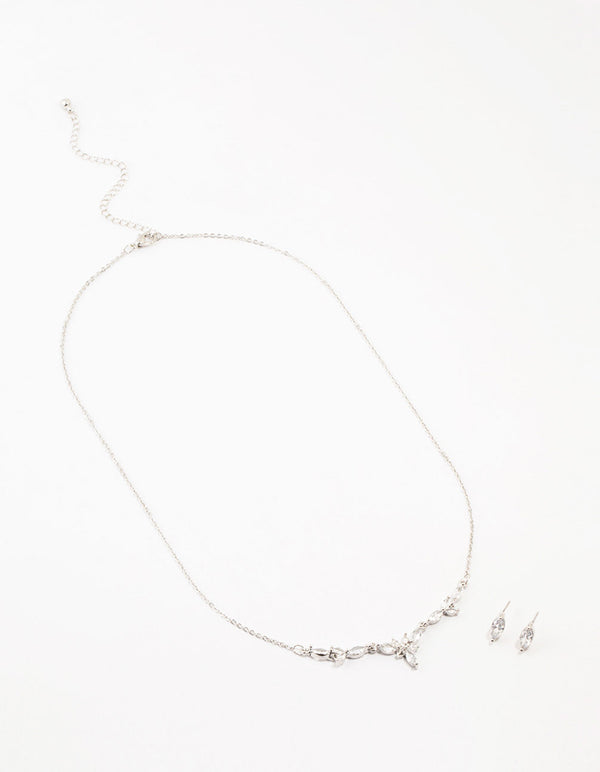Silver Marquise Diamante Necklace & Earring Set