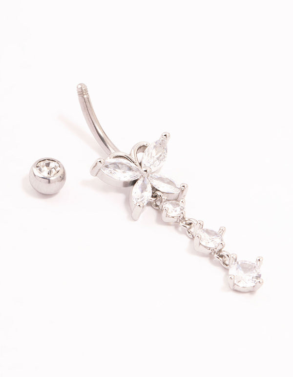 Surgical Steel Butterfly Cubic Zirconia Drop Belly Bar