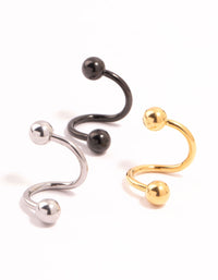 Gold, Black & Silver Surgical Steel  Twisted Belly Bars 3-Pack - link has visual effect only