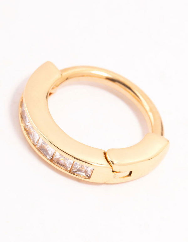 Gold Plated Surgical Steel Pave Cubic Zirconia Clicker Belly Bar