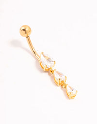 Gold Plated Surgical Steel Trio Mini Pear Cubic Zirconia Belly Bar - link has visual effect only