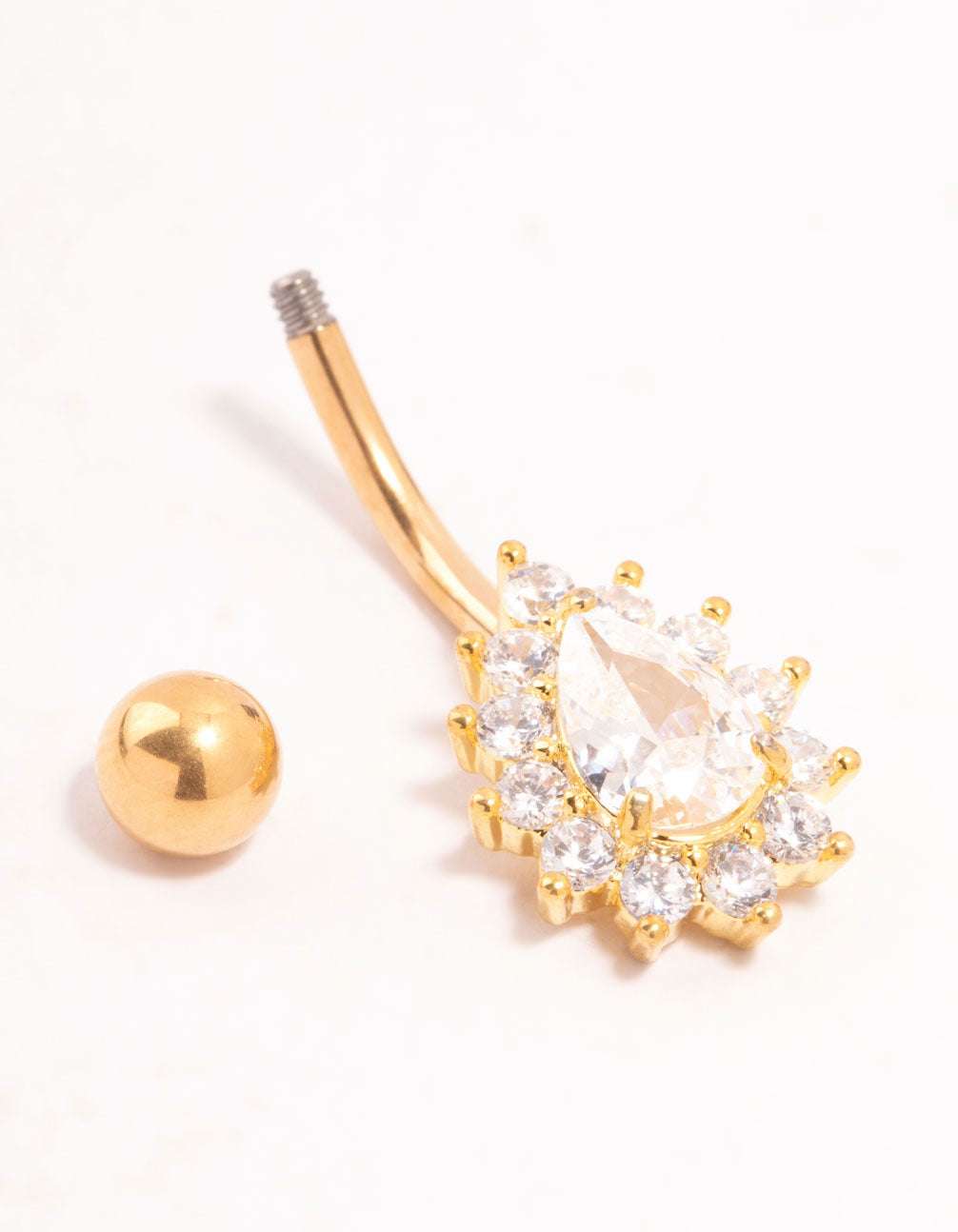 Gold Plated Titanium Cubic Zirconia Spiked Pear Belly Bar