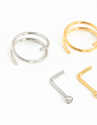 Mixed Metals Nose Stud & Spiral 4-Pack - link has visual effect only