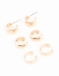 Gold Plated Chunky Pave Cubic Zirconia Ear Cuffs 6-Pack - link has visual effect only