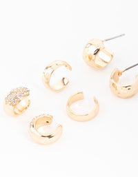 Gold Plated Chunky Pave Cubic Zirconia Ear Cuffs 6-Pack - link has visual effect only