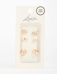 Gold Plated Chunky Pave Cubic Zirconia Ear Cuffs 6-Pack - link has visual effect only