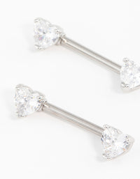 Surgical Steel Cubic Zirconia Heart Nipple Bar 2-Pack - link has visual effect only
