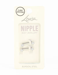 Surgical Steel Cubic Zirconia Heart Nipple Bar 2-Pack - link has visual effect only