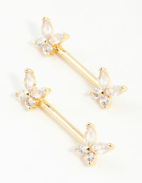 Gold Plated Surgical Steel Cubic Zirconia Butterfly Nipple Bars 2-Pack - link has visual effect only