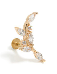 Gold Plated Surgical Steel Curved Vine Single Flat Back - link has visual effect only
