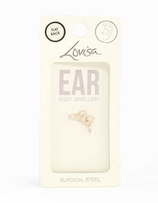 Gold Plated Surgical Steel Curved Vine Single Flat Back