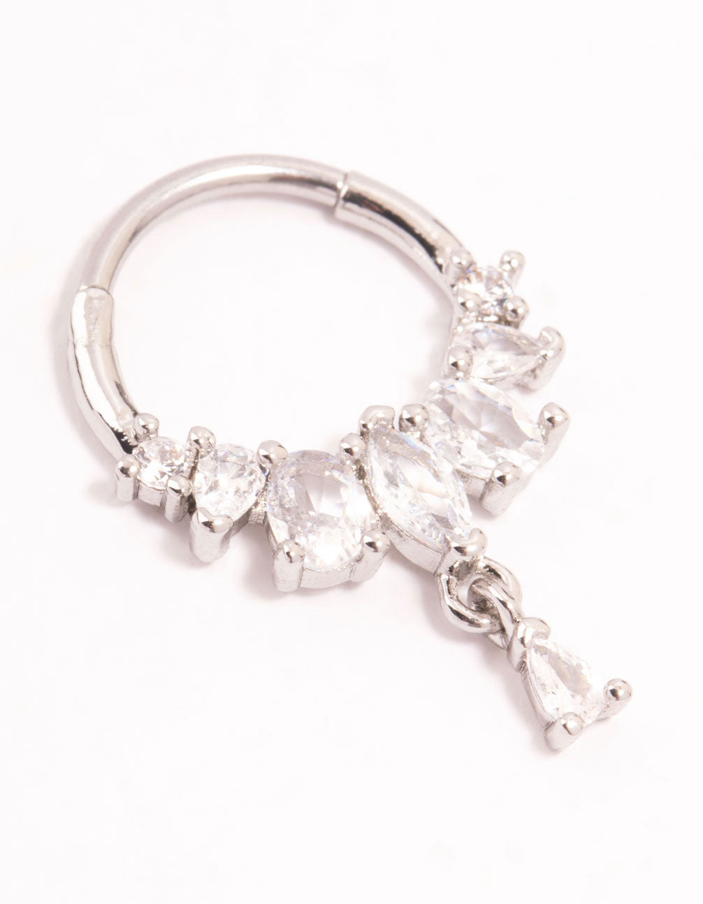 Surgical Steel Mixed Cut Stone Drop Clicker Ring