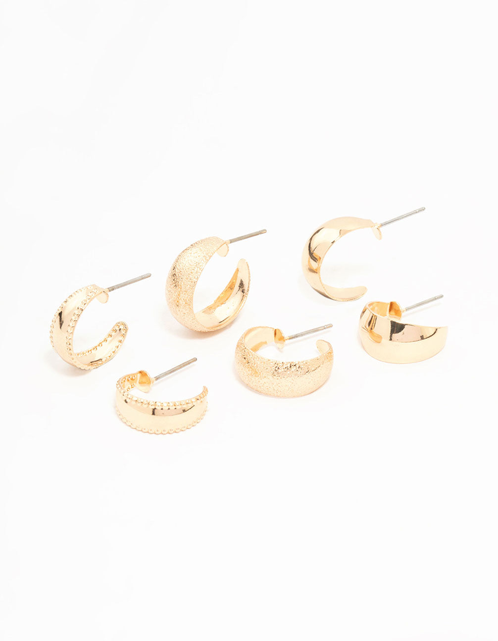 Gold Hammered & Teardrop Hoop Earrings 3-Pack