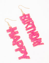 Pink Acrylic Happy Birthday Drop Earrings - link has visual effect only