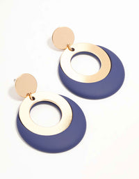 Gold & Blue Acrylic Disc & Circle Drop Earrings - link has visual effect only