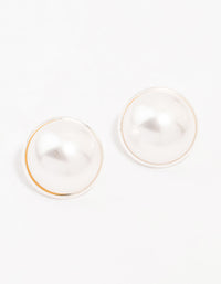 Silver Pearl Dome Encased Stud Earrings - link has visual effect only