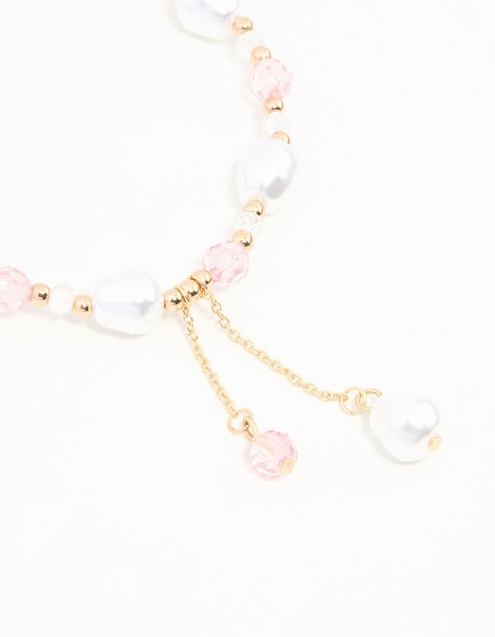 Pink & Gold Beads & Pearls Stretch Bracelet