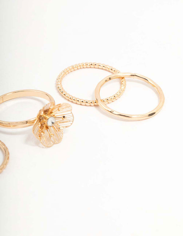 Gold Diamante Wire Flower Rings 3-Pack