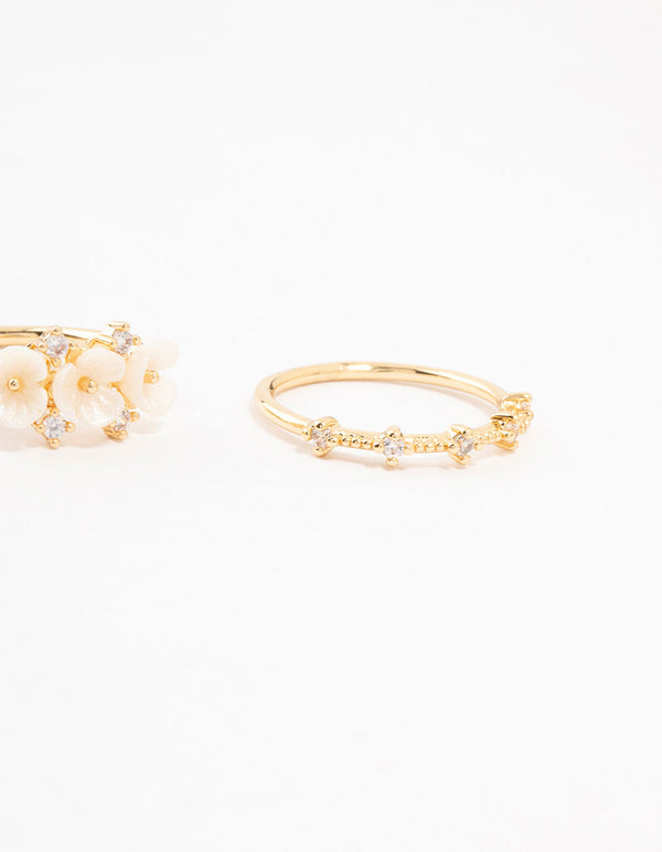 Gold Plated Triple Flower Stacking Rings 3-Pack