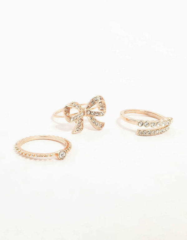 Rose Gold Precious Bow Ring 3-Pack
