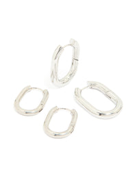 Waterproof Stainless Steel Square Oval Hoop Earrings 2-Pack - link has visual effect only
