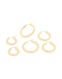 Waterproof Gold Plated Stainless Steel Twisted Hoop Earrings 3-Pack - link has visual effect only