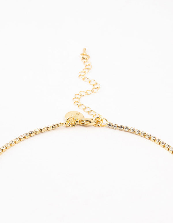 Gold Plated Tennis Cross Necklace & Stud Earrings Set