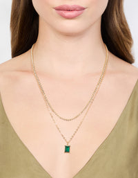 Gold Diamante & Baguette Cut Green Diamante Layered Necklace - link has visual effect only