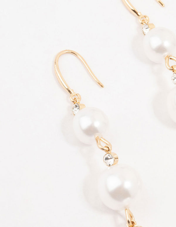 Gold Diamante Pearl Drop Earrings