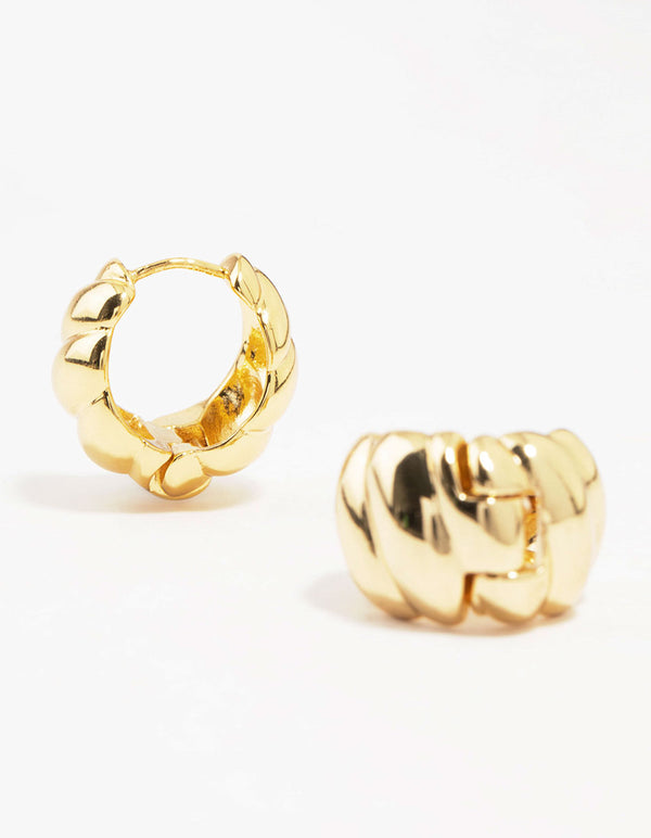 Gold Plated Textured Hoop Earrings