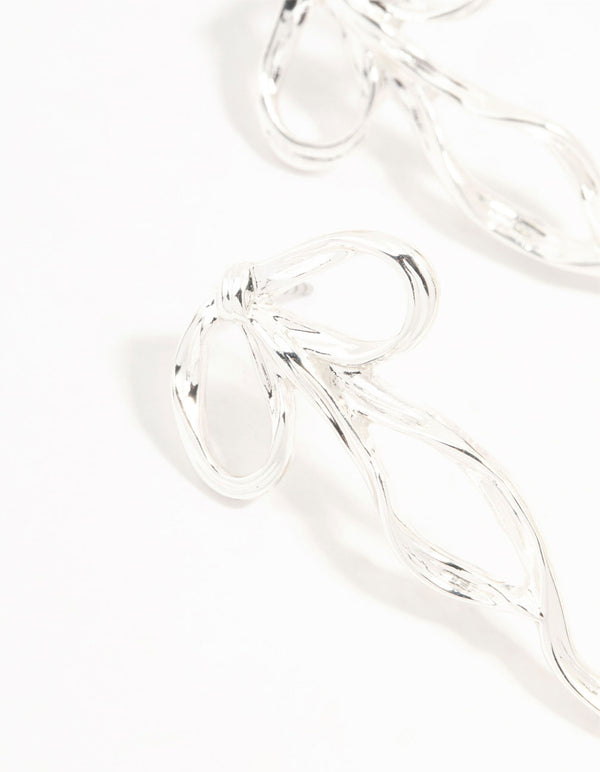 Silver Plated Twisted Bow Drop Earrings
