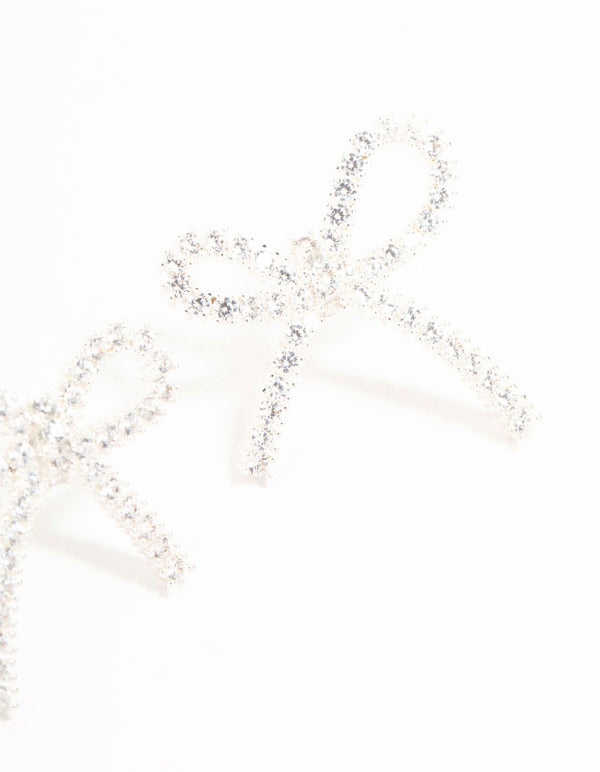 Silver Plated Pave Cubic Zirconia Bow Earrings