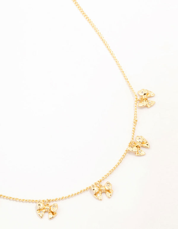 Real Gold Plated Mini Bows Station Necklace