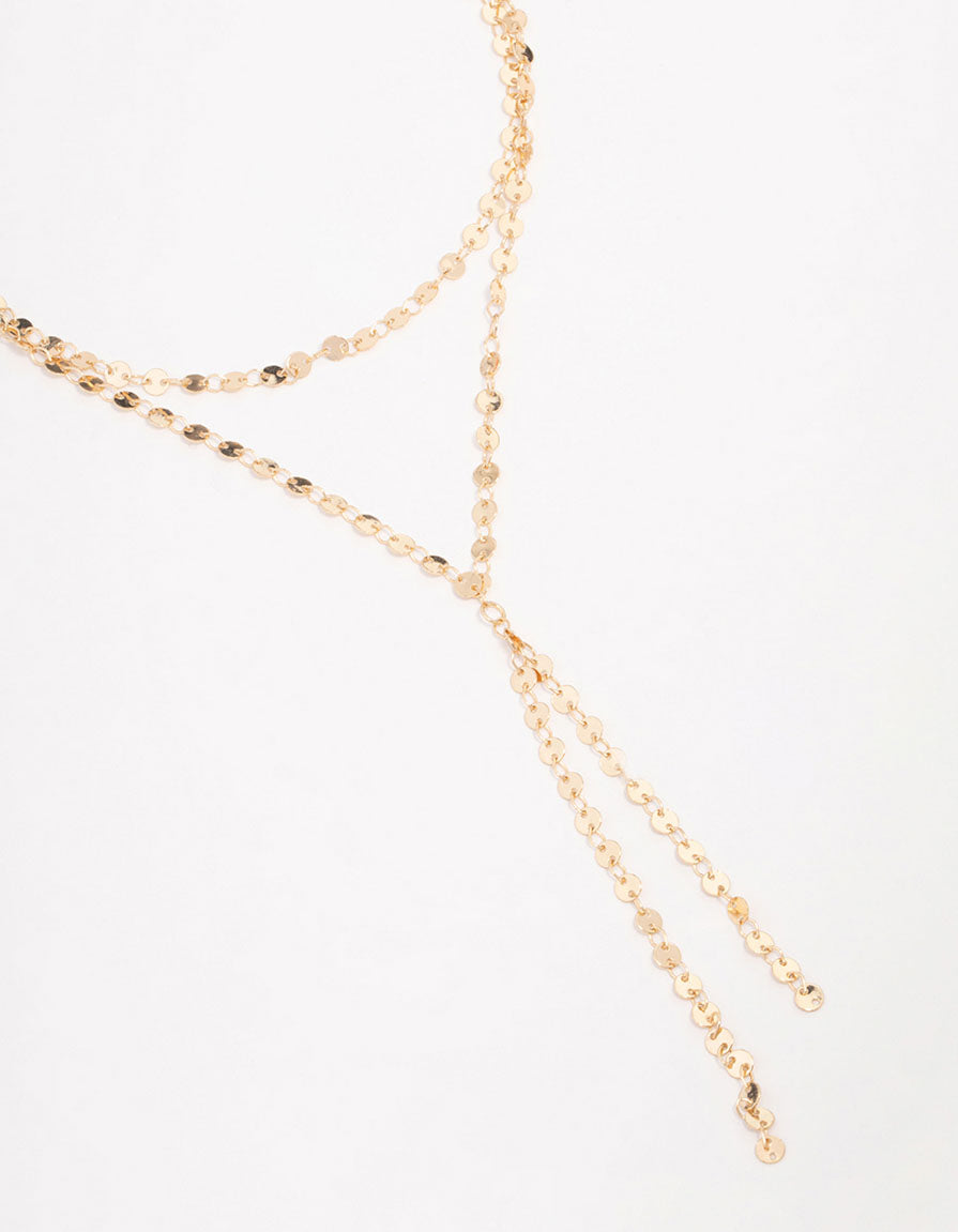Gold Plated Round Link Layered Y-Necklace
