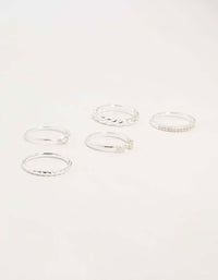 Silver Plated Dainty Diamante Stacking Rings 5-Pack - link has visual effect only