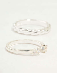 Featuring silver plated dainty diamante stacking rings 5-pack side detail view - link has visual effect only