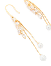 Gold Plated Cubic Zirconia Pearl Leaf Drop Hook Earrings - link has visual effect only