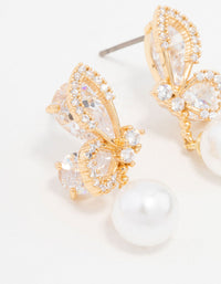 Gold Plated Cubic Zirconia Butterfly Pearl Drop Earrings - link has visual effect only