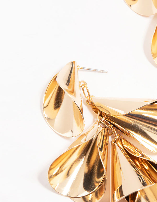 Gold Curved Large Drop Earrings