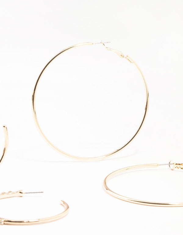 Gold Mixed Diamante & Pearl Hoop Earrings 3-Pack