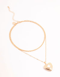 Gold Heart Locket Layered Necklace - link has visual effect only