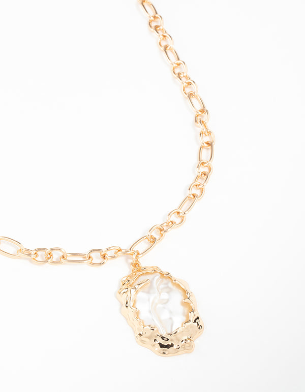 Gold Molten Pearl Pendant Necklace