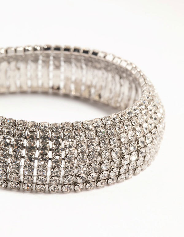 Silver Thick Cup Chain Diamante Bracelet