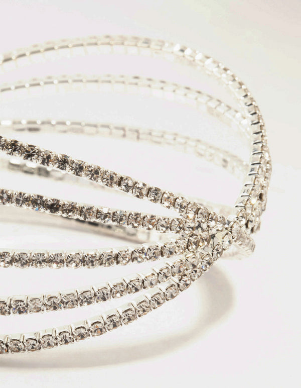 Silver Diamante Cross Multirow Bangle