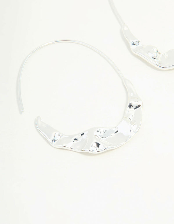 Silver Oval Molten Hoop Earrings