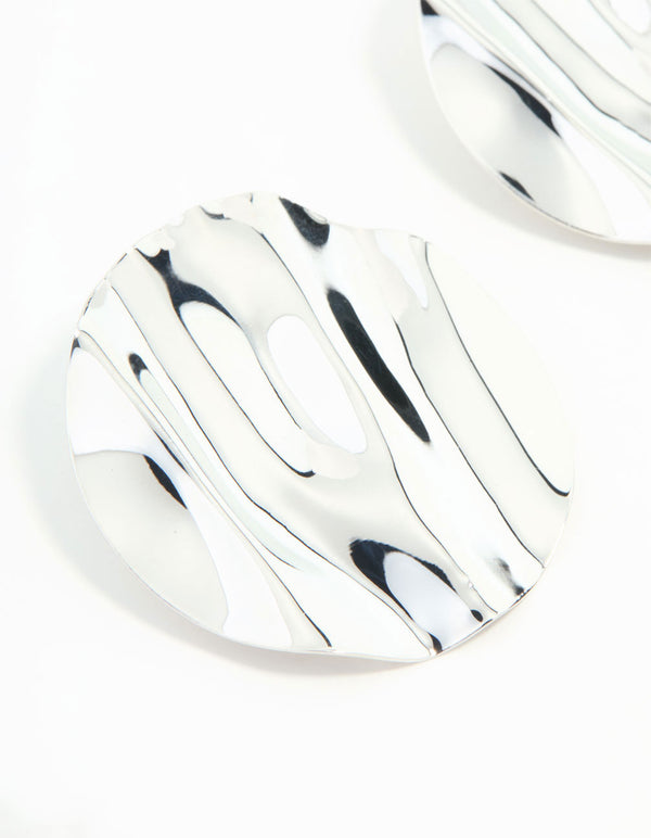Large Silver Textured Circle Stud Earrings