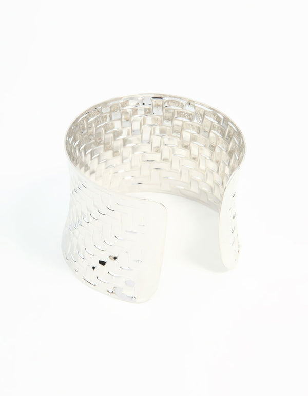 Silver Woven Large Wrist Cuff