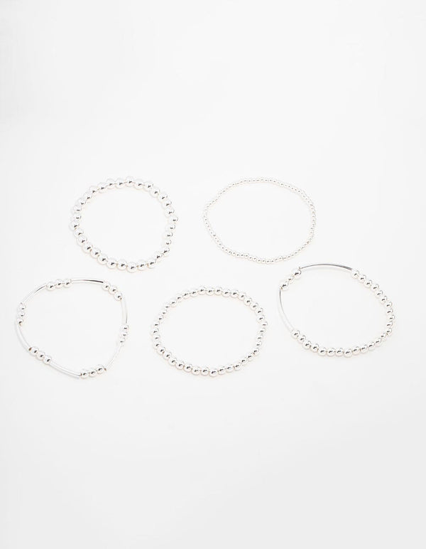 Silver Mixed Ball Bracelets 5-Pack