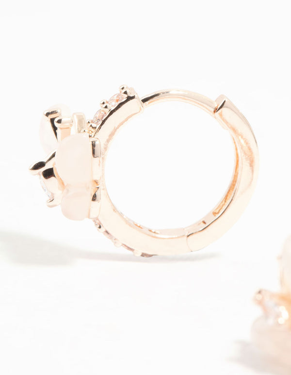 Rose Gold Plated Butterfly Pave Hoop Earrings