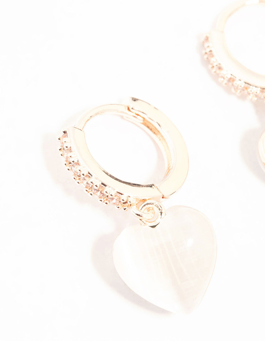 Rose Gold Plated Heart Drop Pave Set Diamante Hoop Earrings